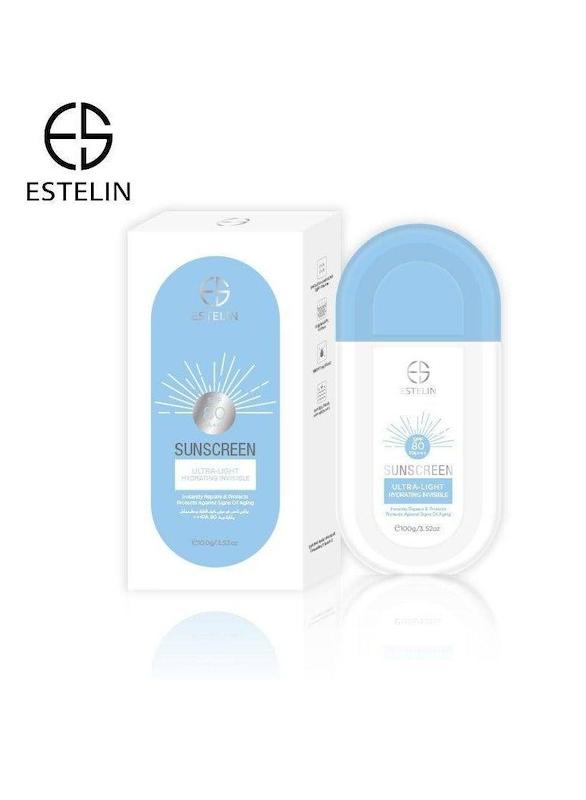 نمای نزدیک بسته بندی ضدآفتاب ESTELIN SPF 80 PA+++ مدل Ultra Light Hydrating