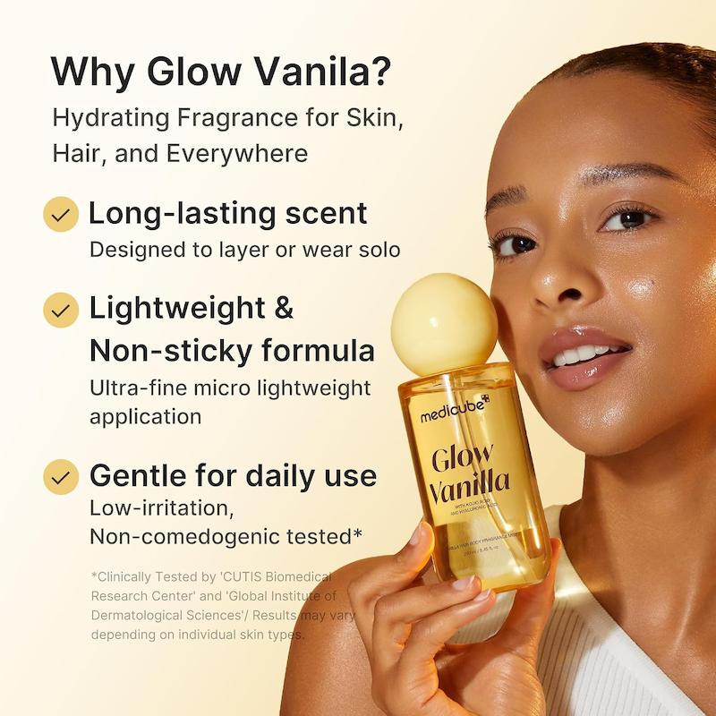 میست مو و بدن مدیکیوب Glow Vanilla با رایحه وانیل، کارامل و پسته