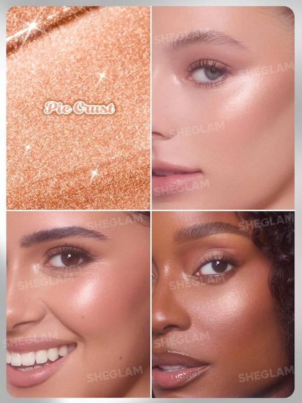 سواچ هایلایتر استیکی SHEGLAM Buttery Bling رنگ Pie Crust روی پوست