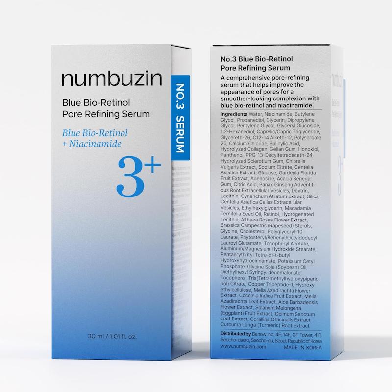 جعبه و بسته بندی سرم Numbuzin No.3 Blue Bio-Retinol Pore Refining Serum