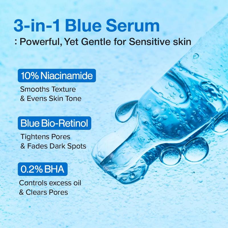 ترکیبات اصلی سرم نامبوزین No.3 شامل نیاسینامید Blue Bio-Retinol و BHA