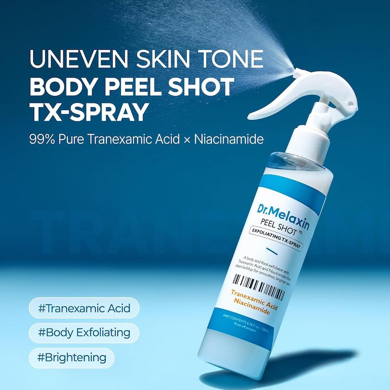 استفاده از اسپری Dr.Melaxin Peel Shot برای لایه برداری پوست بدن