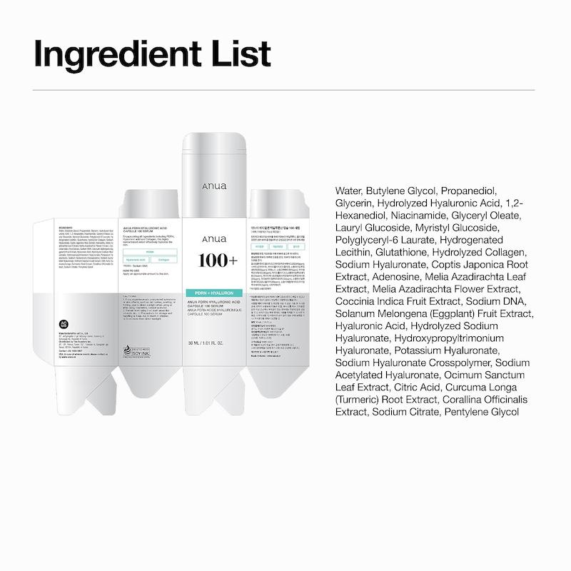 ترکیب PDRN هیالورونیک اسید و کلاژن در سرم ANUA PDRN Hyaluronic Acid Capsule 100