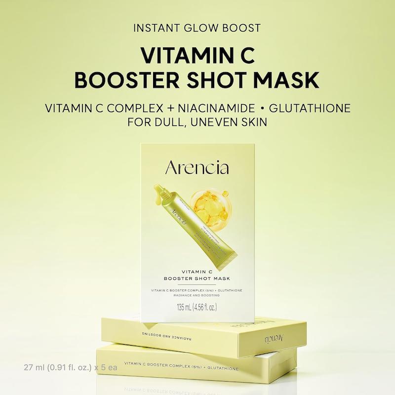 ماسک ورقه ای Arencia Vitamin C Booster Shot Mask حاوی کمپلکس ویتامین C و گلوتاتیون