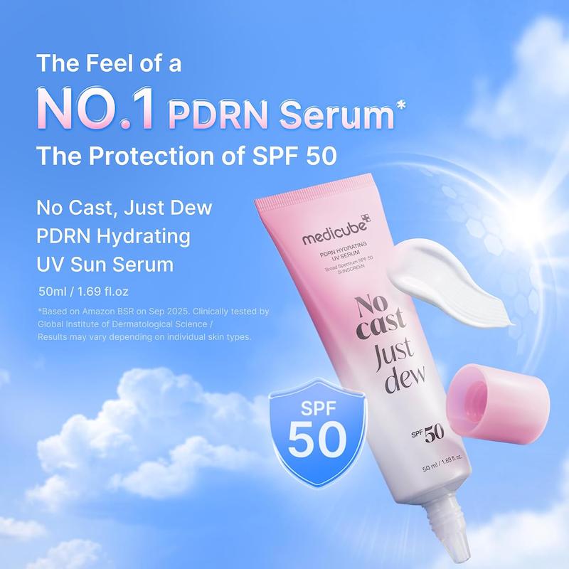 سرم ضدآفتاب آبرسان PDRN مدیکیوب SPF50+ با محافظت بالا در برابر آفتاب