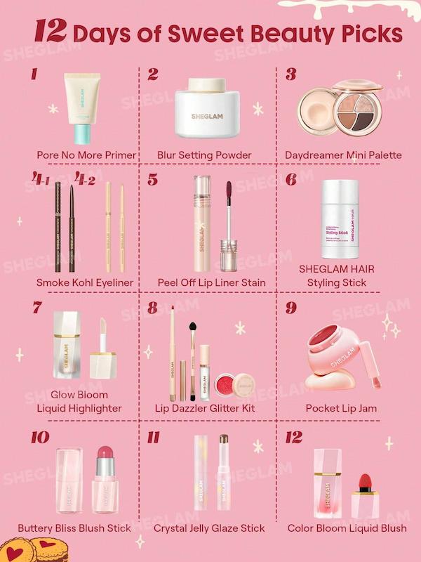 محتویات ۱۲ روزه باکس SHEGLAM Sugar Spice & Everything Glam Advent Calendar