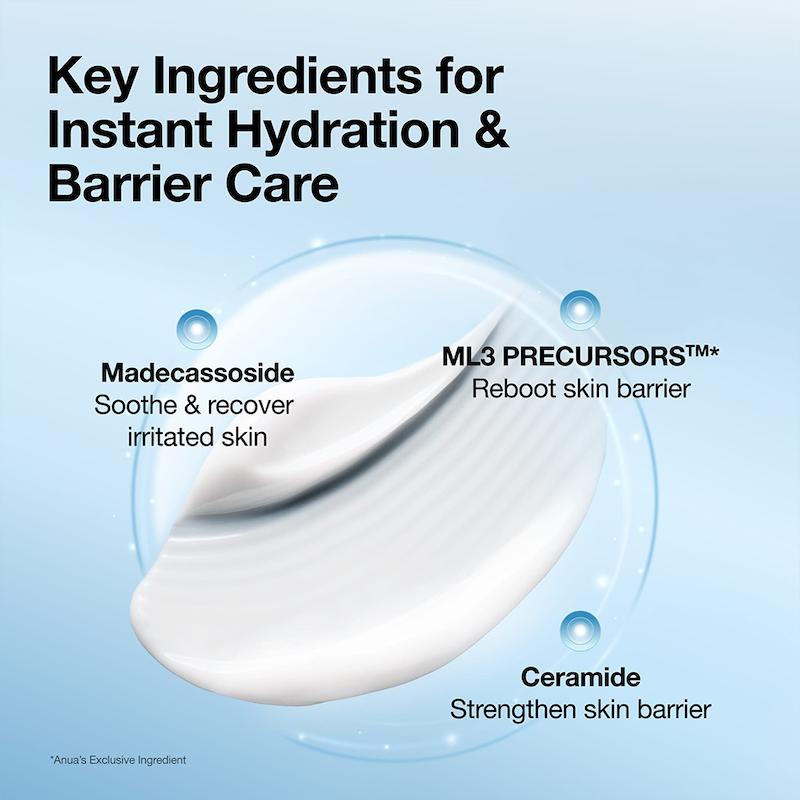 ترکیبات کلیدی کرم Anua Barrier Reboot Intensive Cream شامل مادکاسوساید سرامید و ترکیبات آبرسان