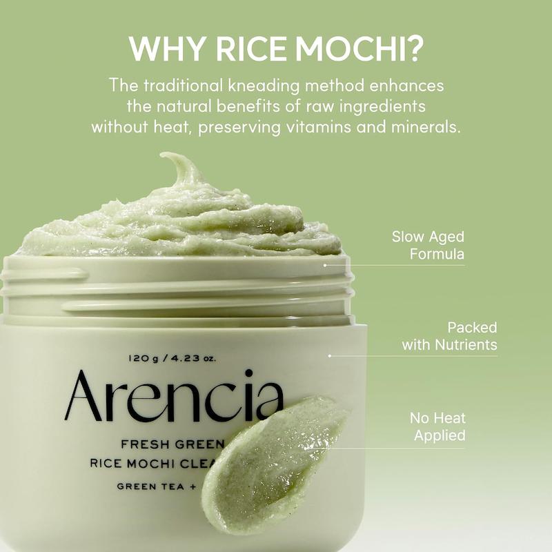فواید برنج در Arencia Fresh Green Rice Mochi Cleanser برای پاکسازی و صاف‌تر شدن ظاهر پوست