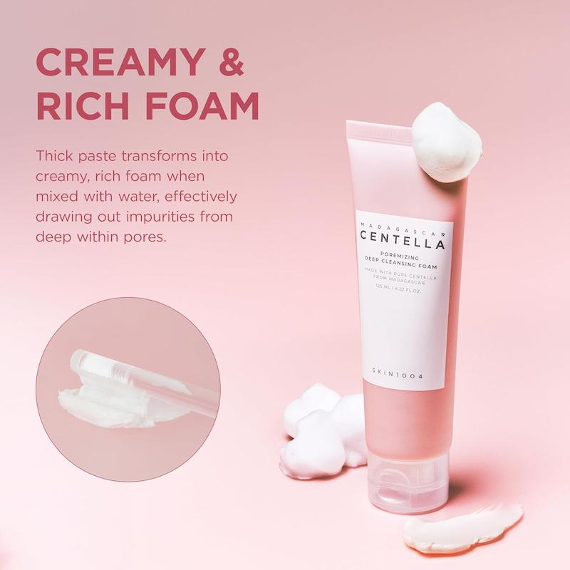 بافت کرمی و کف غلیظ فوم شستشوی سنتلا SKIN1004 Poremizing