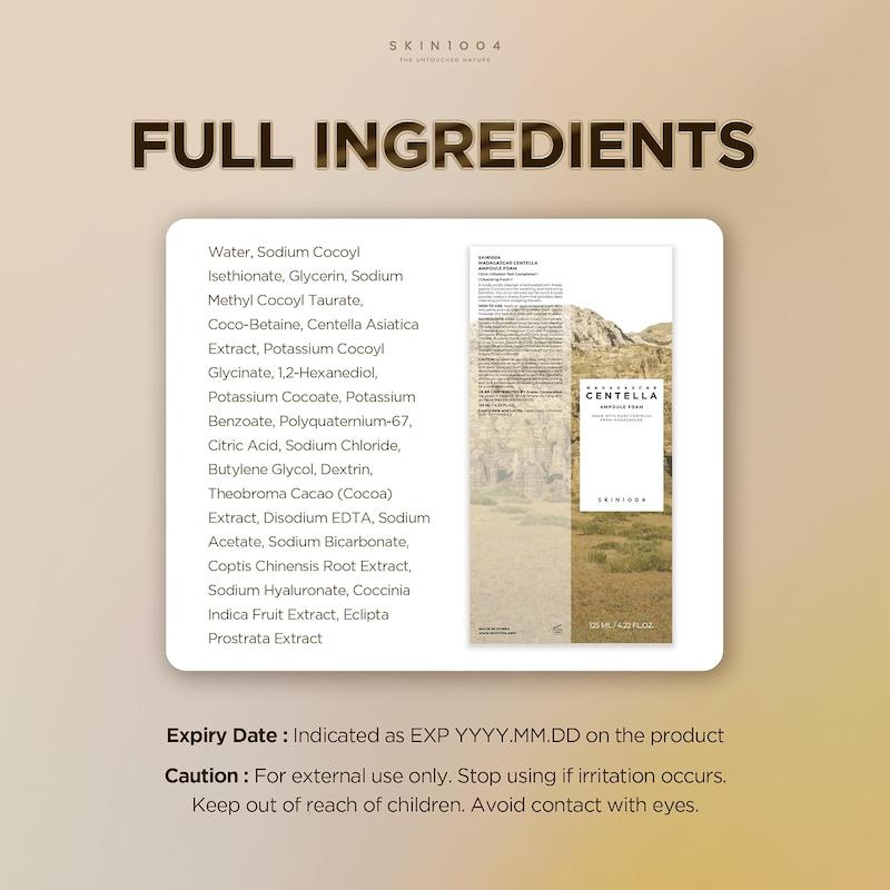 ترکیبات کامل فوم شستشوی SKIN1004 Madagascar Centella Ampoule Foam
