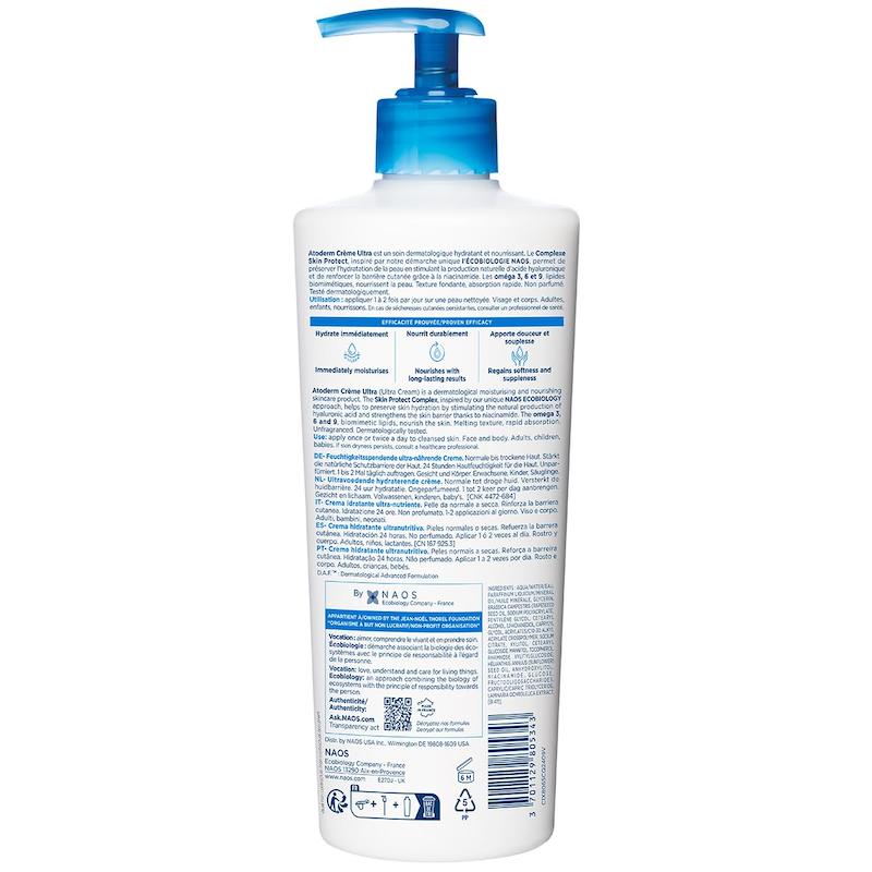 نمای پشت بسته بندی کرم بایودرما Atoderm Crème Ultra 500ml