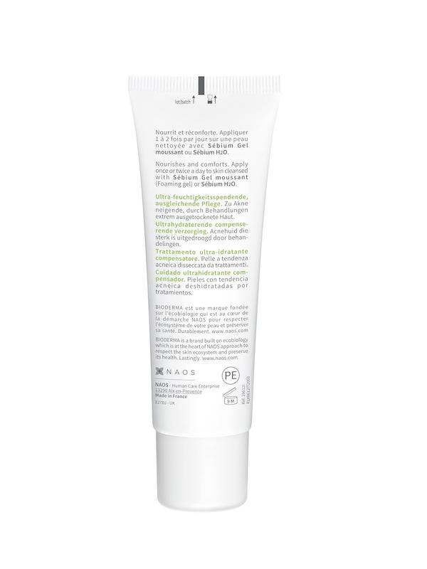نمای پشت تیوب کرم آبرسان بایودرما Sébium Hydra 40ml