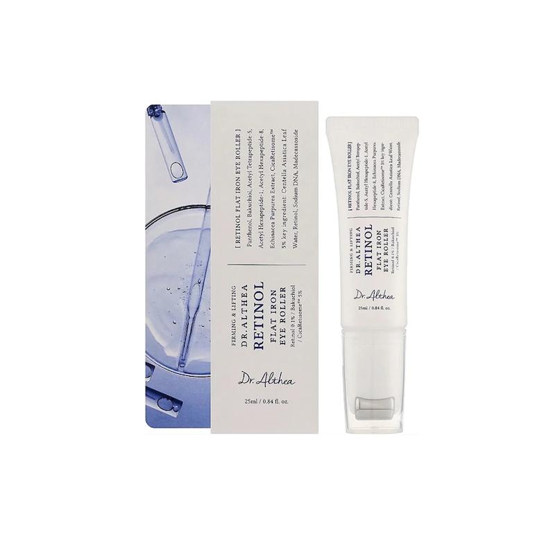 نمای جعبه و تیوب دور چشم رولی رتینول دکتر آلتیا Retinol Flat Iron Eye Roller