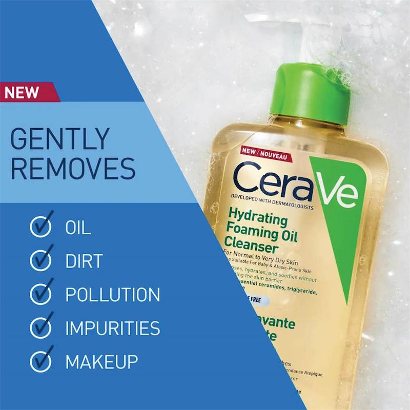 پاکسازی ملایم آلودگی و چربی پوست با شوینده روغنی کف‌کننده سراوی CeraVe