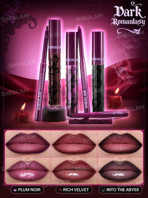SHEGLAM Dark Romantasy Lip Liner + Lip Gloss Kit کیت خط لب و لیپ گلاس