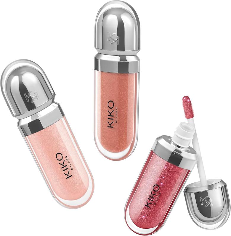 KIKO Milano Glossy Lip Set 03 نمای سه برق لب 3D Hydra Lip Gloss شماره 06، 19 و 22 در کنار هم