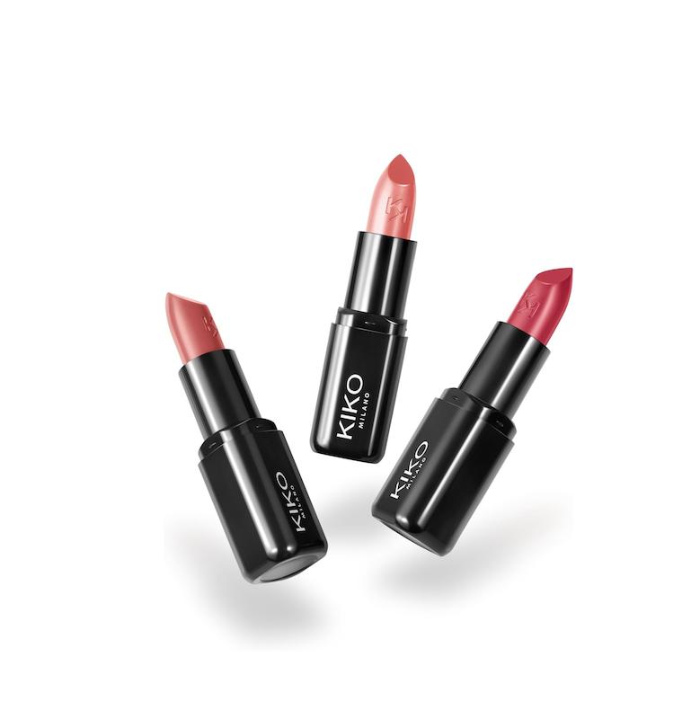 نمای نزدیک سه رژ لب KIKO Milano Smart Fusion Lipstick در شماره‌های 404، 416 و 429