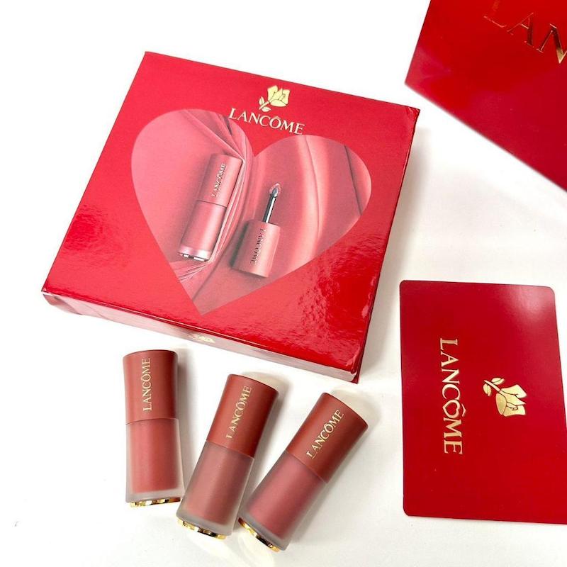 گیفت ست سه تکه رژ لب لانکوم L'Absolu Rouge Intimatte Liquid باکس قلبی