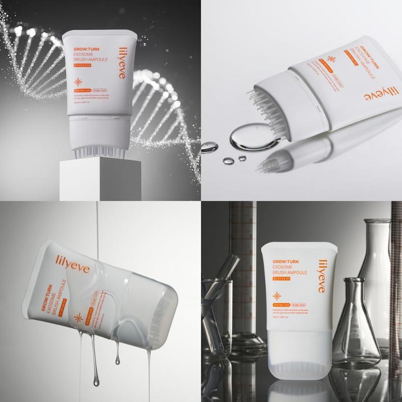 تصاویر مختلف آمپول LILYEVE GROW:TURN EXOSOME Brush Ampoule و نحوه استفاده از اپلیکاتور برس‌دار