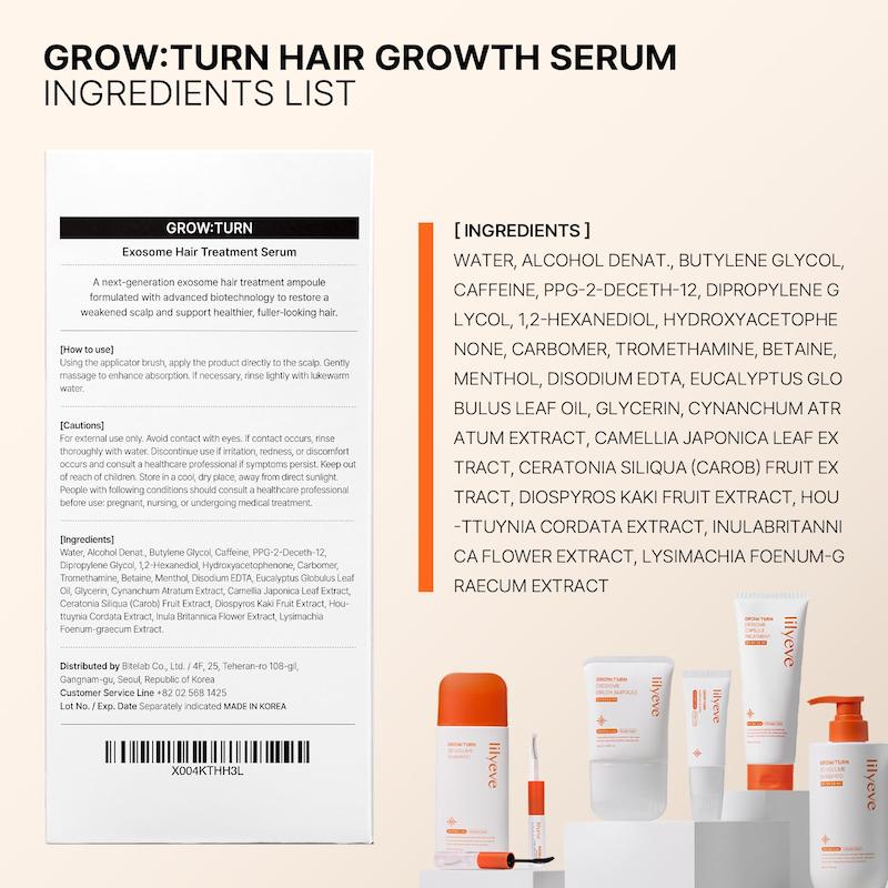 اطلاعات محصول و ترکیبات آمپول LILYEVE GROW:TURN EXOSOME Brush Ampoule 100ml