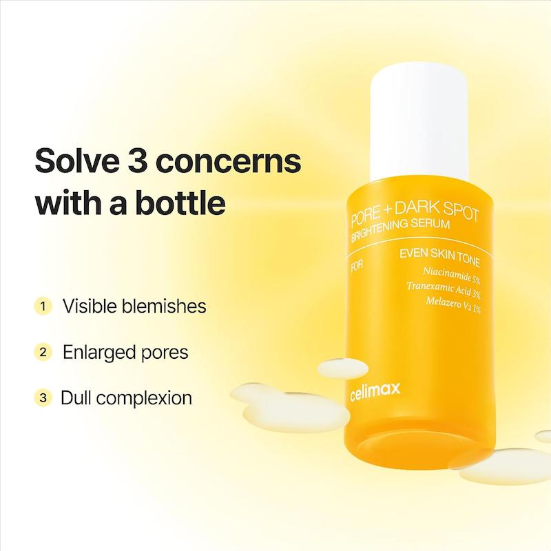 سرم Celimax Pore+Dark Spot Brightening برای لک‌های قابل مشاهده، منافذ باز و کدر شدن پوست