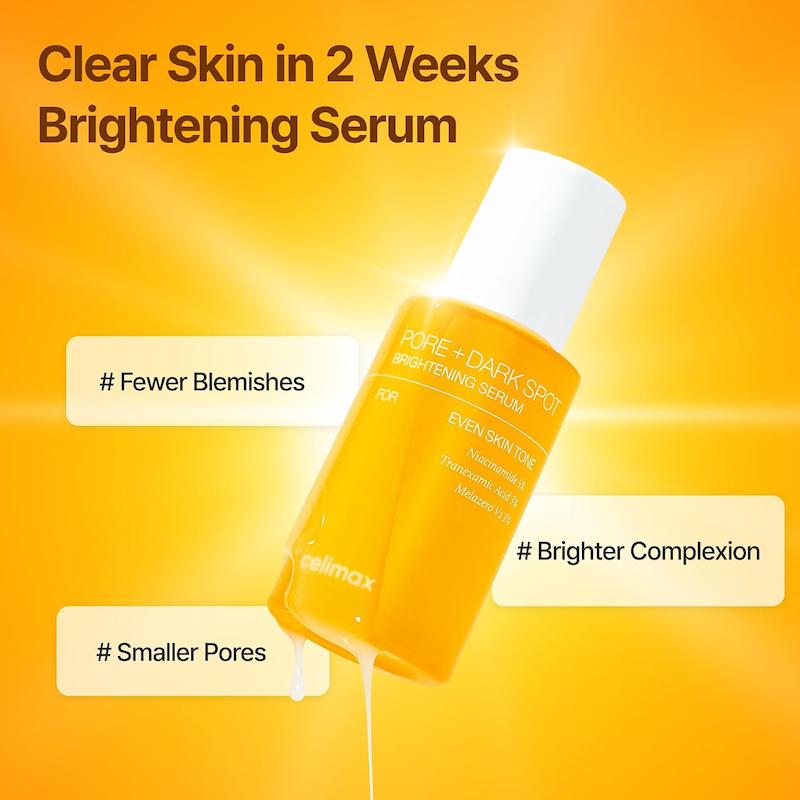 سرم Celimax Pore+Dark Spot Brightening برای کاهش لک، روشن‌تر شدن پوست و بهبود ظاهر منافذ