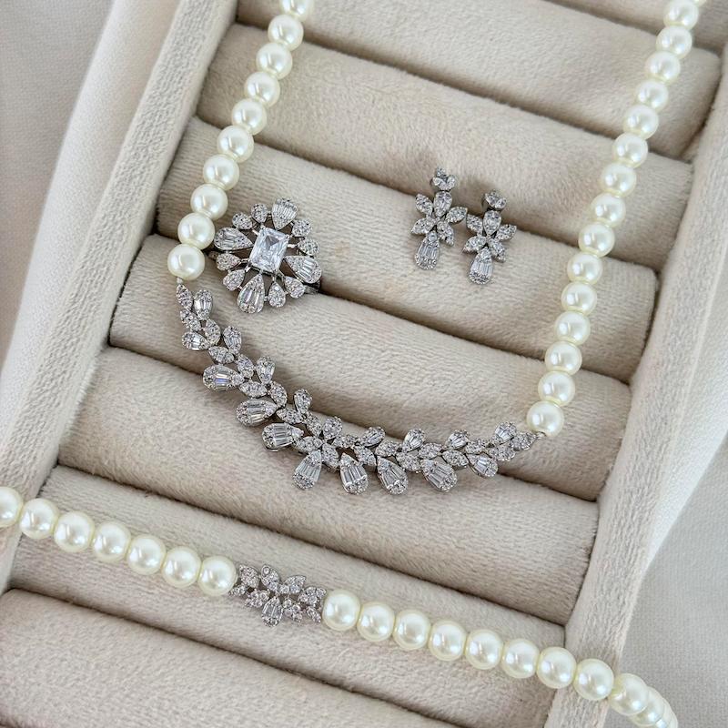 نیم ست جواهری مروارید