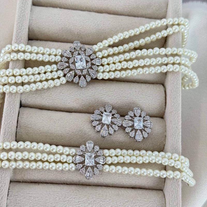 نیم ست جواهری مروارید