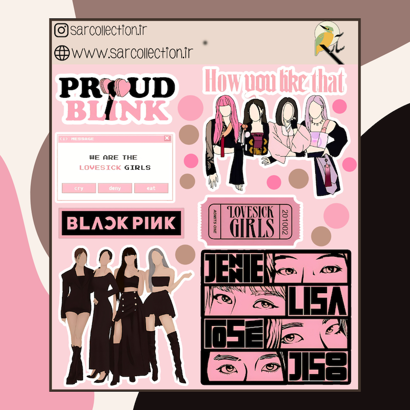 استیکر 12*10 مدل 37 black pink