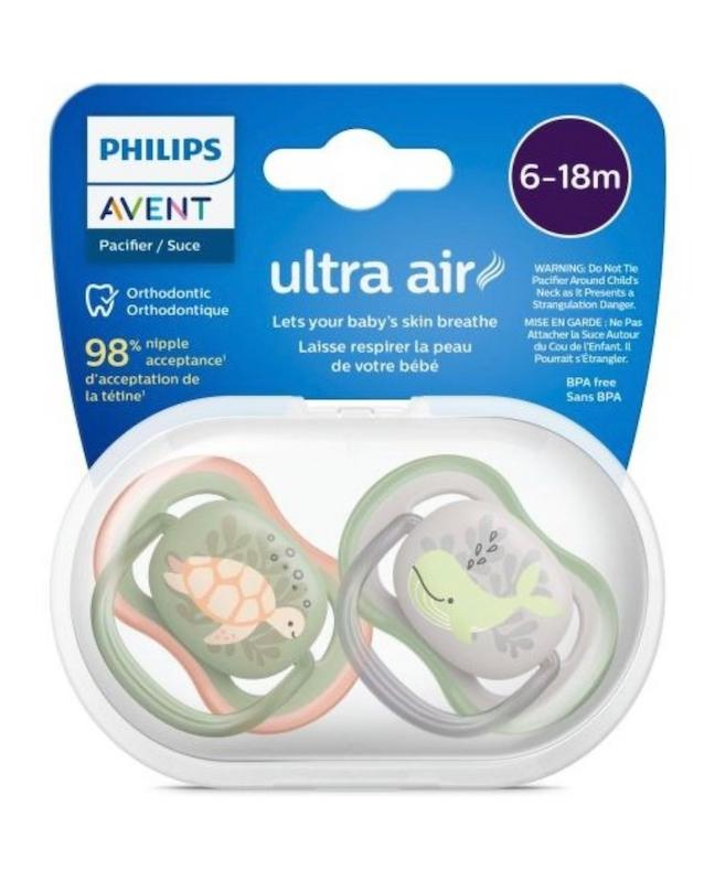 پستانک اونت اولترا ایر 2عددی 6 تا 18ماه avent ultra air طرح لاک پشت و وال
