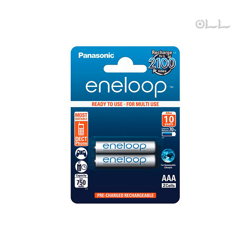 باتری نیم قلمی قابل شارژ پاناسونیک مدل Panasonic Eneloop R03 AAA 800mAh (بسته 2 عددی)