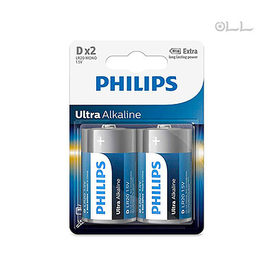 باتری سایز بزرگ فیلیپس مدل PHILIPS Ultra Alkaline LR20 (بسته 2 عددی)