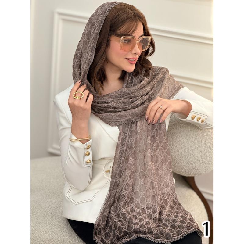 شال حریر ابریشم لبه دانتل گوچی کد 3878