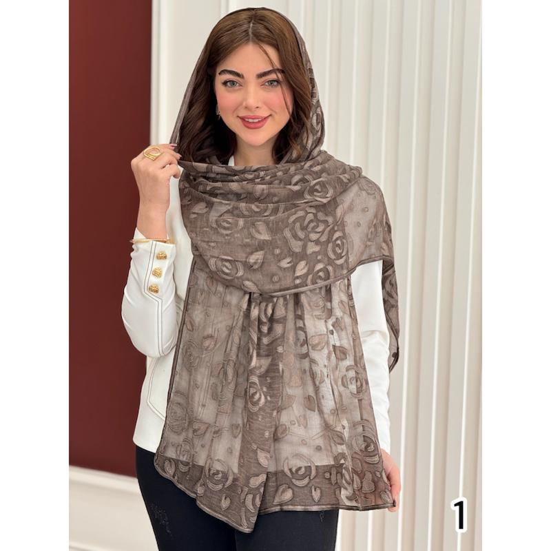 شال حریر نخ طرح گل دورگان کد 3860