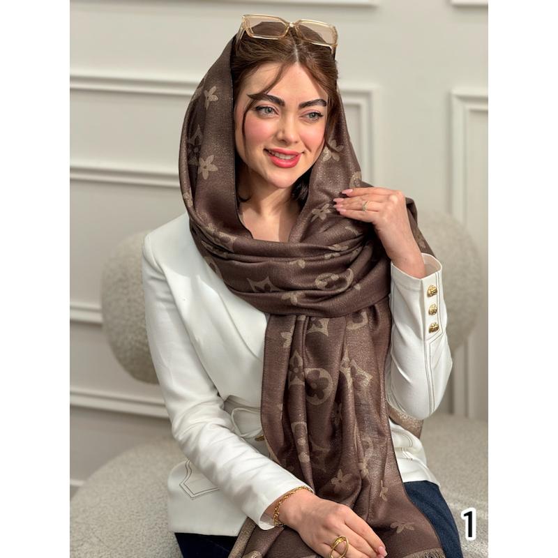 شال کشمیر بهاره شاین قهوه ای کد 3889 