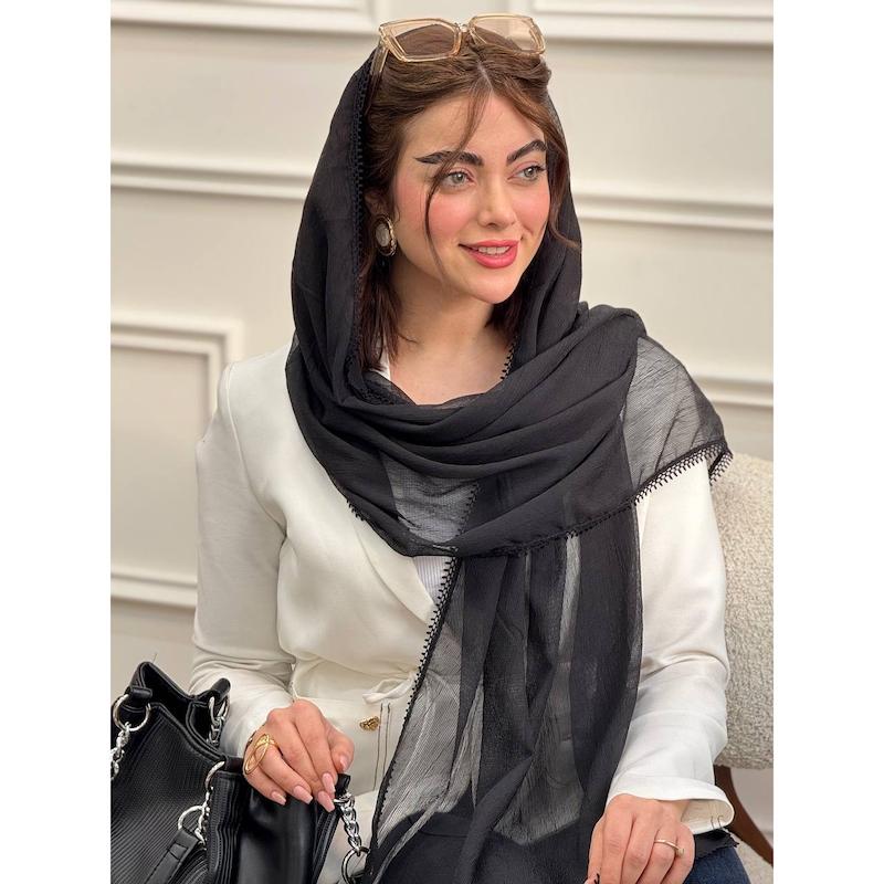 شال ابریشم حریر کبریتی حاشیه دانتل کد 3894