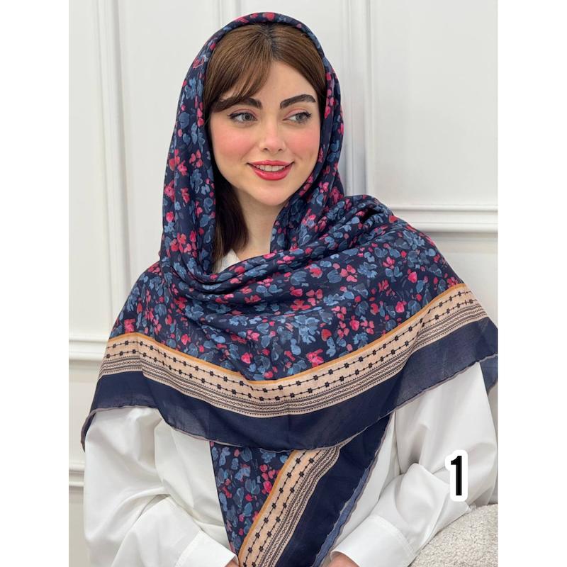 روسری نخی بهاره گل آبرنگی کد 3929