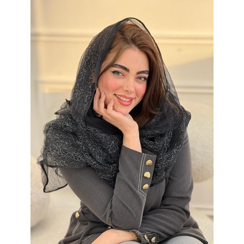 شال حریر مجلسی دولایه لمه نقره ای کد 3936