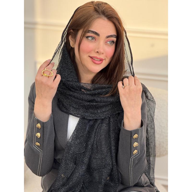شال تور ریز لوزی گان دوزی مشکی  کد 3936