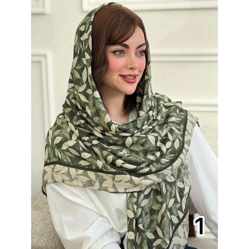 روسری نخی گارزاژاکارد طرح برگ کد 4121