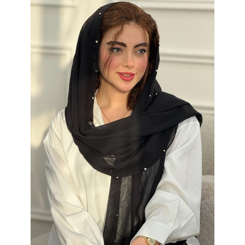 شال حریر مشکی مروارید کد 2208