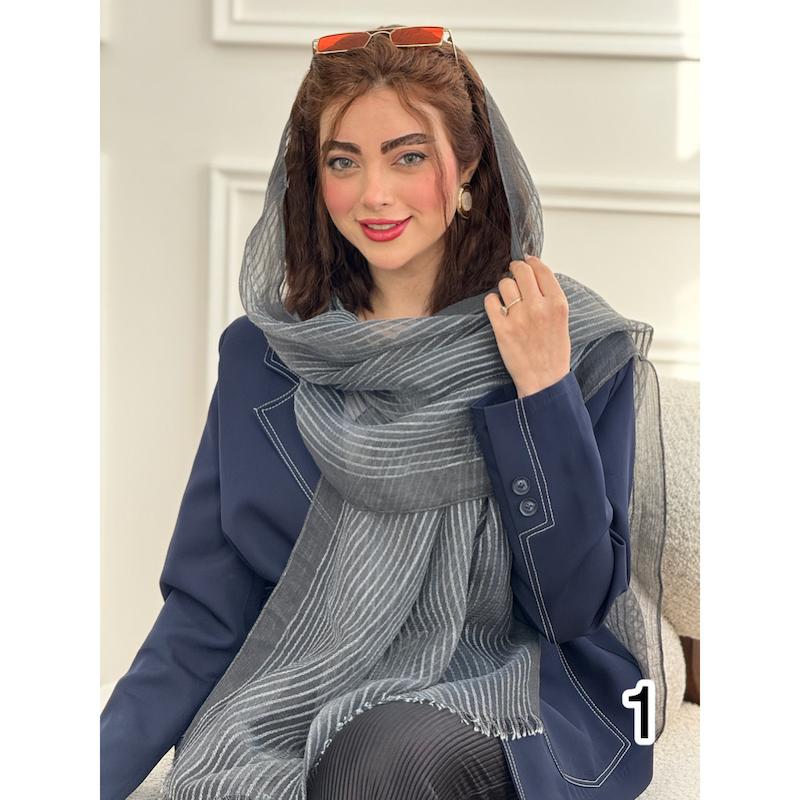 شال ابریشم نخ راه راه کد 3953