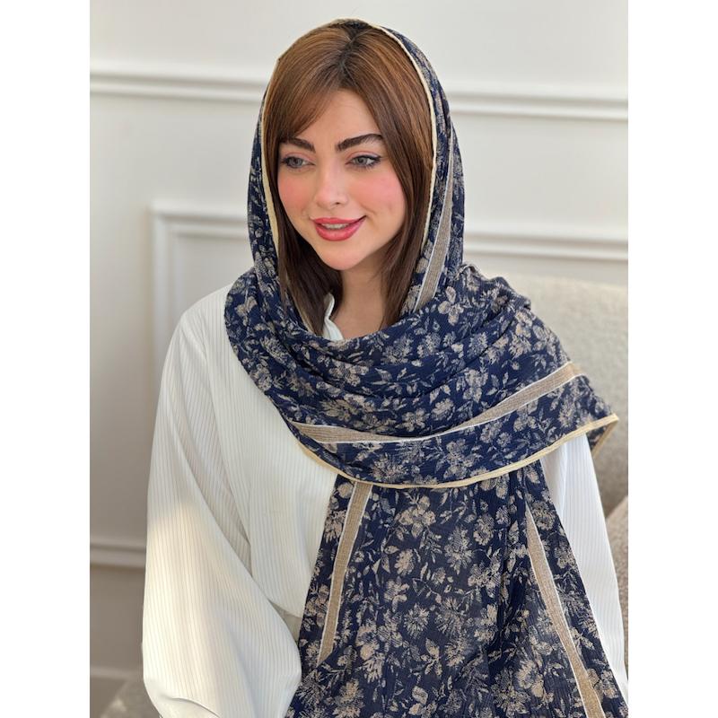 شال پلیسه نخی دورگان طرح دیور گل کد 4197