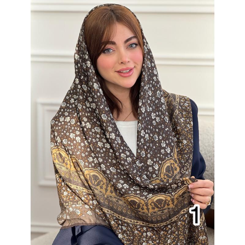 روسری نخی گارزا ژاکارد گل‌ ریز کد 4123