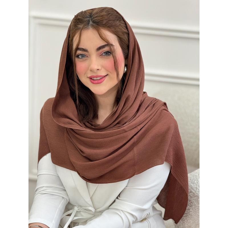 شال پلیسه نخی عسلی تیره کد 3487
