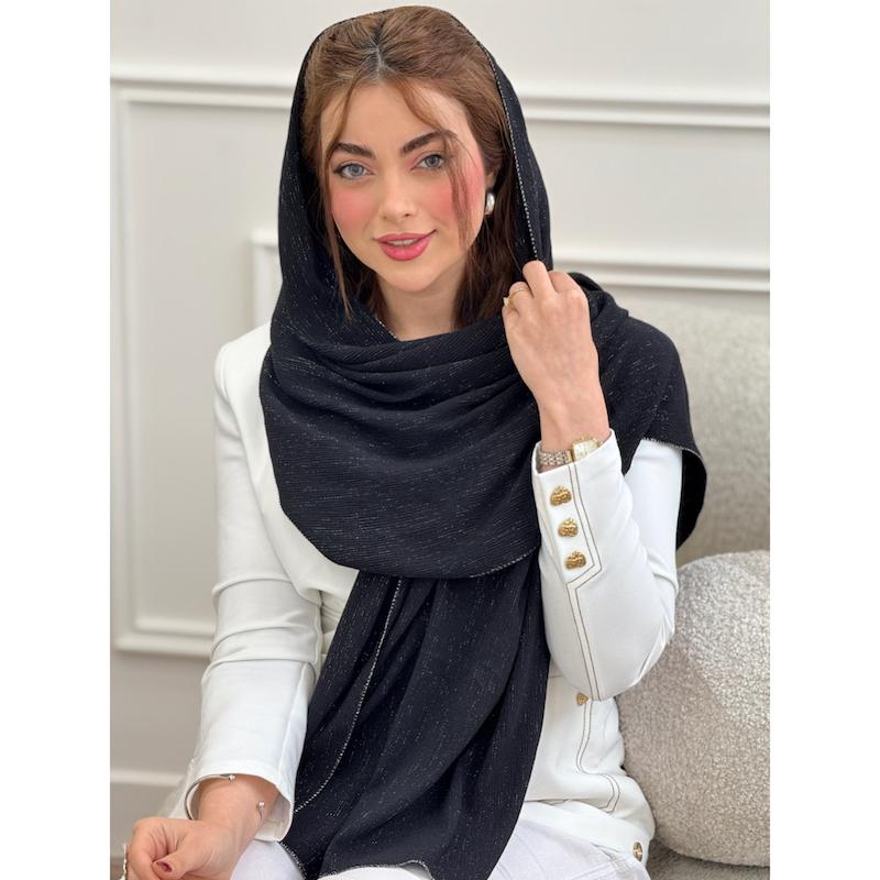 شال نخی پلیسه مشکی تمام لمه کد 3543
