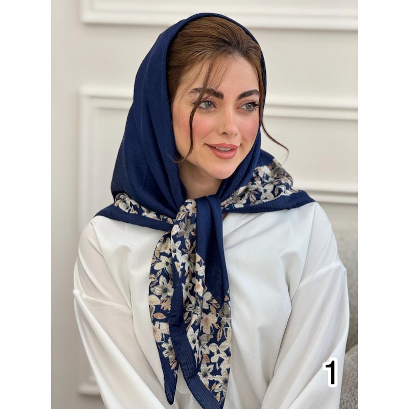 روسری نخی ساده حاشیه طرح گل کد 4116