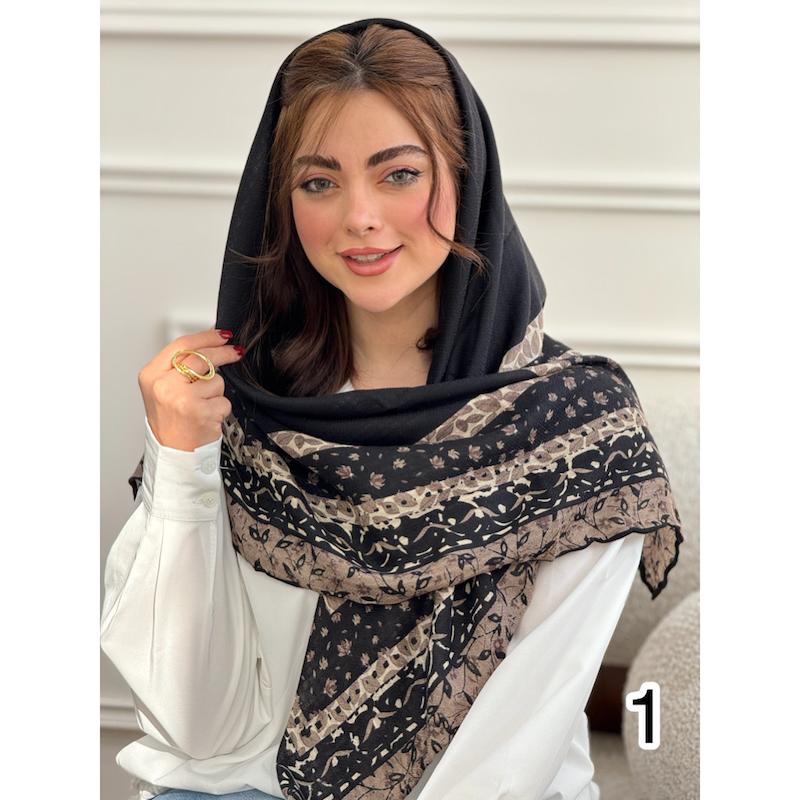 روسری نخی وسط ساده حاشیه برگ کد 4111