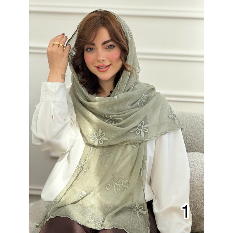 شال حریر مجلسی گلدوزی لبه دالبر کد 4247