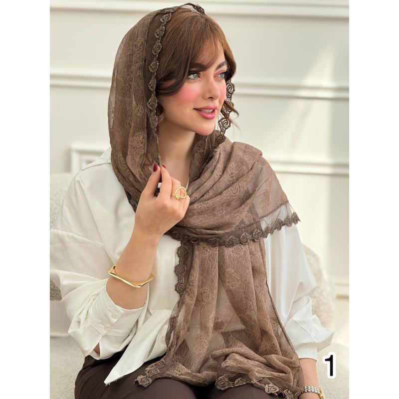 شال حریر مجلسی دور دانتل گل رُز کد 4251